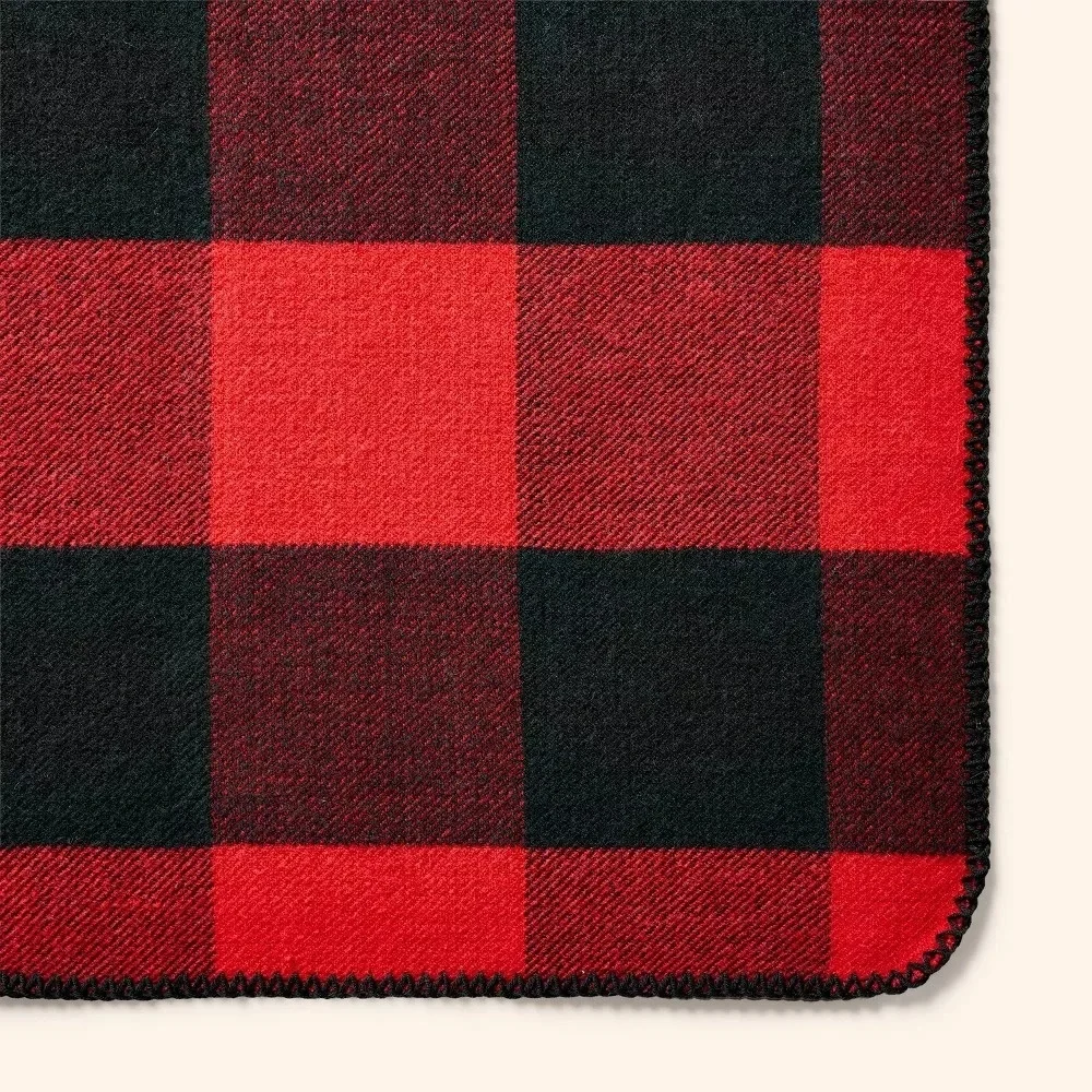 Woolrich Target Buffalo Check Throw Blanket Red/Black Patchwork Plaid Wool 70x50